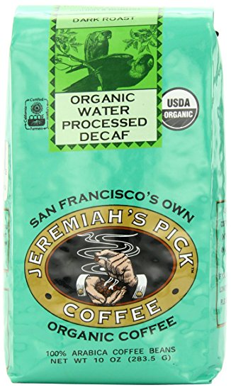 Jeremiah's Pick Coffee Organic Water Processed Decaf, Raisin &  Chocolate Round and Robust Whole Bean Coffee, Dark Roast, 10 Ounce Bag