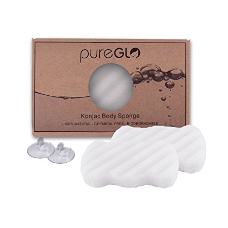 pureGLO Konjac Sponge Body - Face Wash Deep Cleansing Sponge Set - Natural Original White Exfoliating Bath Shower Sponges for Baby and Adults - Eco-friendly for Sensitive, Oily and Acne Prone Skin