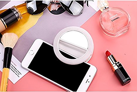 Selfie Ring Light, 2E·YOU Rechargable Battery 40 Highlight LEDS With Makeup Mirror,2 Different Lighting and 3 Levels Brightness For All Phones, Ipad and MacBook, White