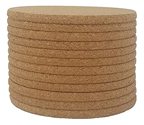 Cork Coasters - 4" x 4" - 1/4 Thick - Round Edges - Pack of 12