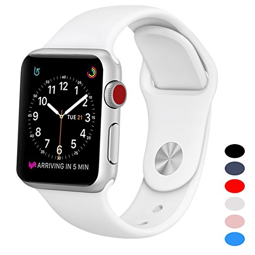 Sport Band for Apple Watch 42mm, BANDEX Soft Silicone Strap Replacement Wristbands for Apple Watch Sport Series 3 Series 2 Series 1(White M/L)