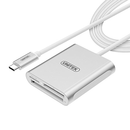 USB C Card Reader, Read 2 Cards Simultaneously, UNITEK Type C Aluminum USB 3.0 Multi-in-1 Card Reader for CF/SD/TF Micro SD/MD/MMC/SDHC/SDXC, New MacBook, 2016 MacBook Pro, ChromeBook Pixel-4ft