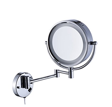 Cavoli Makeup Mirror with LED Lighted Wall Mounted 10x Magnification,Chrome Finish (8.5-inch,10x)