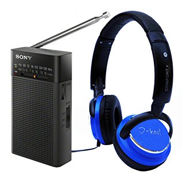 Sony ICFP26 Portable AM/FM Radio Black & bonus I-kool Comfort Plus Headphone Blue