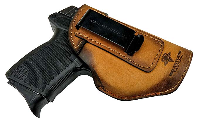 Relentless Tactical The Defender Leather IWB Holster - Made in USA - Fits Glock 42 | Sig P365 | Ruger LC9, LC9s | Kahr CM9, MK9, P9 | Kel-Tec PF9, PF11 | Kimber Solo Carry | and More - Made in USA