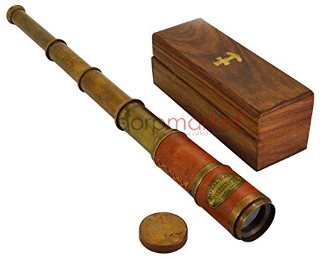 Beautiful Pink Leather Encased Brass Telescope with Wood Box Handmade