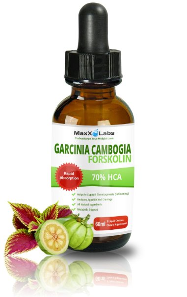 GARCINIA CAMBOGIA LIQUID DROPS PLUS FORSKOLIN - New - Powerful 70 HCA Natural Appetite Suppression Control Liquid Diet - Best Weight Loss Supplements that Work - 2oz Bottle Full 30 Day Supply