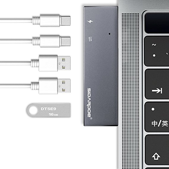 USB C Hub, SIDARDOE Multiport Type-C Hub Adapter with Two USB 3.0 Ports, USB C Port, SD / Micro SD Card Reader for MacBook and ChromeBook (Gray-double)