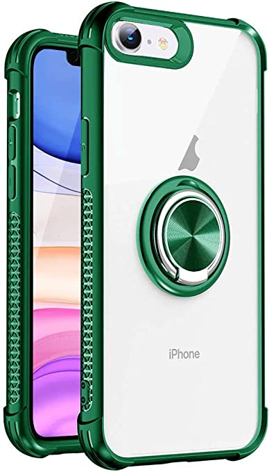 HOOYEELUN iPhone SE 2020 Case iPhone 8 Case Clear/iPhone 7 Case Clear Ultra Thin Ring with Built-in 360 Rotatable Ring Kickstand Fit Magnetic Car Mount and Drop Proof Impact Resist TPU Case Green