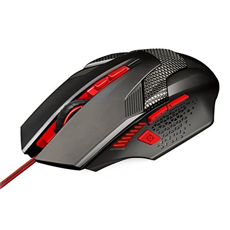 Tecknet Professional Ergonomic Optical Wired Computer Gaming Mouse, 7000DPI, 8 DPI Adjustment Levels, 8 Programmable Buttons - Black/Red
