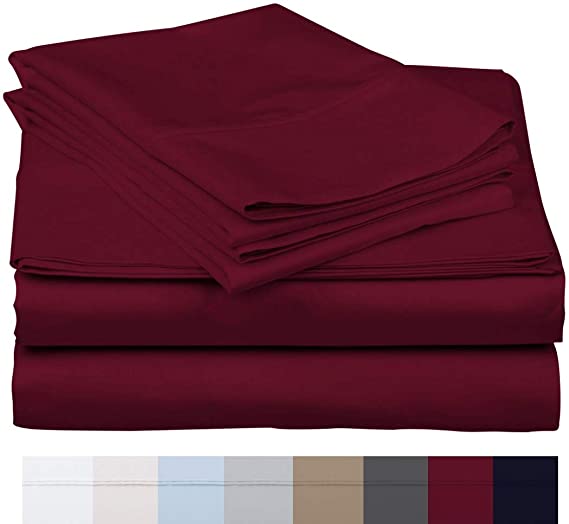 800 Thread Count 100% Long Staple Soft Egyptian Cotton SheetSet, 4 Piece Set, QUEEN SHEETS,upto 17" Deep Pocket, Smooth & Soft Sateen Weave, Deep Pocket, Luxury Hotel Collection Bedding, BURGUNDY