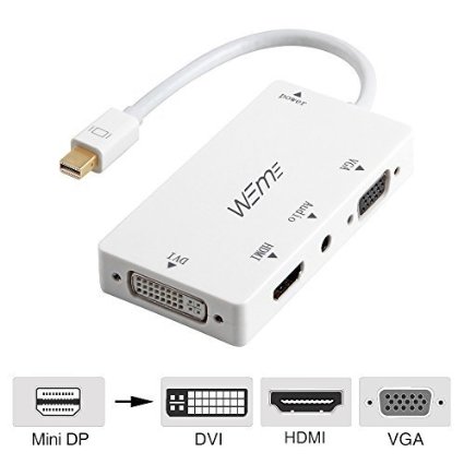 WEme 4-in-1 Mini DisplayPort Compatible Thunderbolt to HDMIDVIVGA Adapter Cable with Audio Output Male to Female Converter for Apple Macbook Air Pro Microsoft Surface Pro Surface Book White