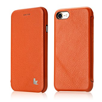 JISONCASE iPhone 7 Case,iPhone 8 Case Premium Genuine Leather Handmade Full Cover Protective Magnetic Closure Folio Flip Style for iPhone 7/8 Orange