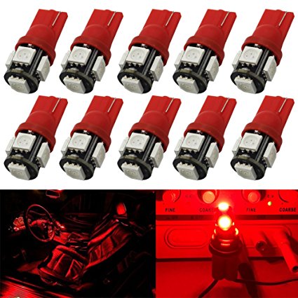 10-Pack Newest,6th Generation 194 T10 168 2825 W5W 158 Super Bright Red LED Light ,AMAZENAR 5 SMD Car Interior Replacement Bulb For Map Dome Courtesy Trunk License Plate Side Marker Light