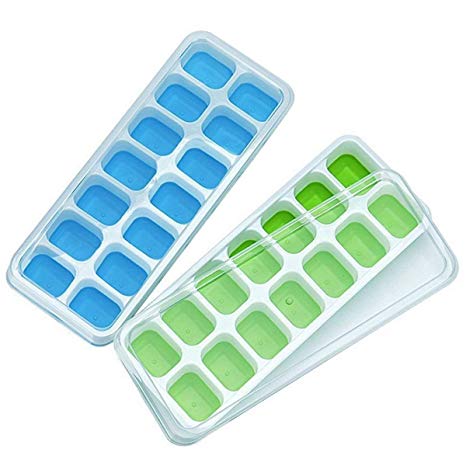 Lemoo Ice Cube Trays 2 Packs, Food-grade Silicone and PP Trays with Removable Unsealed Lid, FDA Certified and BPA Free