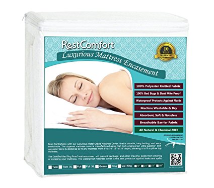RestComfort Luxury Zippered Encasement Waterproof, Dust Mite Proof, Bed Bug Proof, Hypoallergenic Breathable Six Sided Mattress Protector … (Twin LX, Scratches 9-15")