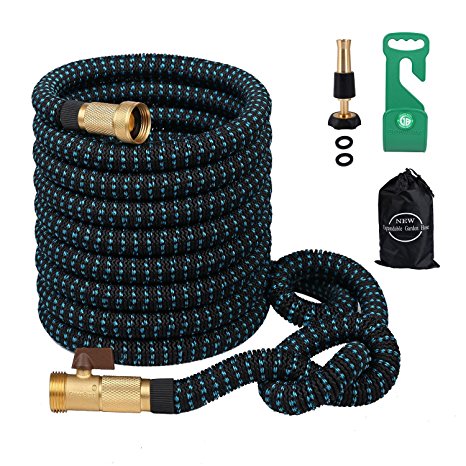Greenbest Expanding/Expandable Garden Hose, Car Hose,Plastic Hose Hanger, 3/4Nozzel Solid Brass Connector,Double Latex Core,Extra woven Strength Fabric cover,Storage Sack,Spray Nozzle (55FT)