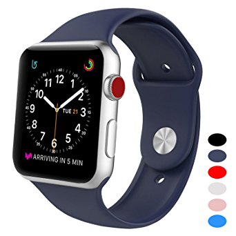 Sport Band for Apple Watch 42mm, BANDEX Soft Silicone Strap Replacement Wristbands for Apple Watch Sport Series 3 Series 2 Series 1(Midnight-blue M/L)