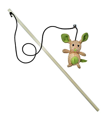 Cat Toy with Wand and Catnip Mouse with Bell on Elastic String - by 3Cats