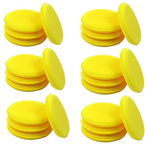 4 inch Dia Round Shaped Waxing Polish Sponge Wax Applicator Pads, Yellow (Pack of 24)