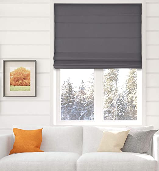 Arlo Blinds Thermal Room Darkening Fabric Roman Shades, Color: Graphite, Size: 35" W X 48" H, Cordless Lift Window Blinds
