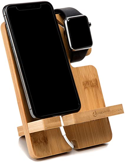 JACKCUBE Design Bamboo Charger Dock Stand Multi Device Charging Station Organizer Holder for Smartphone Cellphone Mobile Phone – :MK243A