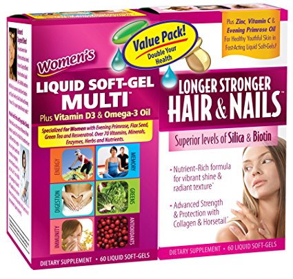 Applied Nutrition Women's Liquid Soft-gel Multi and Longer Stronger Hair and Nails Value Pack, 120-Count