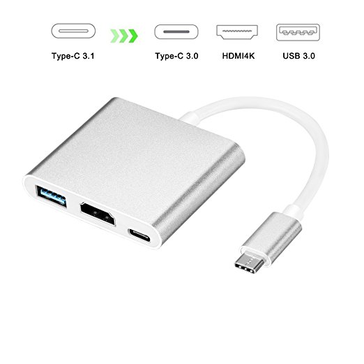 USB-C to HDMI Adapter, Bambud USB 3.1 Type-C to HDMI/F  USB 3.0/F  USB-C/F Charging Port Adapter Converter, USB 3.1 Multiport Hub for New Macbook/Chromebook Pixel/Dell XPS13/Yoga 900/HDTV/Projector