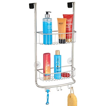 mDesign Over-Shower-Door Shower Caddy for Shampoo, Loofahs, Conditioner - Satin