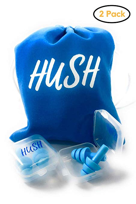 Hush Reusable Ear Plugs - (2 Pair) Noise Reduction Earplugs for Sleeping - NRR 32 - Comfortable Hearing Protection for Shooting, Travel, Swimming, Work, Snoring, Musicians & Concerts