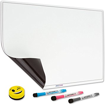 nazzam! Magnetic Dry Erase Board for Fridge - Large Size 17"x13" Refrigerator Whiteboard - Packaged Flat with 3 Markers & Eraser - A Fridge Whiteboard Sheet for To-Do Lists, Reminders & Family Notes
