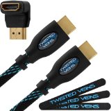 Twisted Veins 6 ft High Speed HDMI Cable  Right Angle Adapter and Velcro Cable Ties Latest Version Supports Ethernet 3D and Audio Return