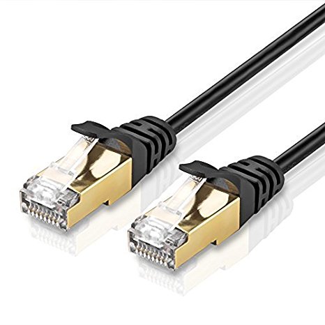 TNP Cat7 Ethernet Network Cable (100 FT) - High Performance 10 Gigabit Ethernet 600MHz with Professional Gold Plated Snagless RJ45 Connector Premium Shielded Twisted Pair S/STP Patch Plug Wire Cord