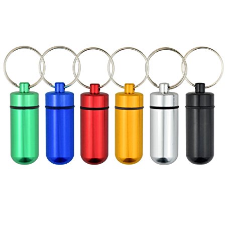6pcs Pill Box Sealed Waterproof, SUMERSHA Aluminum Pill Dispensers Pill Case Bottle Cache Drug Holder Keychain Container Colorful