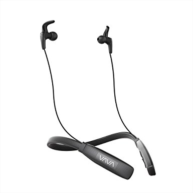 VAVA MOOV 24 Bluetooth Headphones with 15 Hour Play Time (18 Hour Talk Time, 2 Hour Recharge, TPE Neckband, Magnetic Clips, Bluetooth 4.1, cVc 6.0 Noise Cancellation Tech, Water Resistant IPX5 Rating)