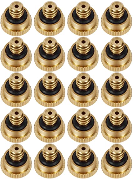 LOOYUAN Brass Misting Nozzles 0.016" Orifice (0.4mm) 10/24 UNC, Water Mister Parts Fog Nozzles for Patio Misting System Outdoor Cooling System (20)