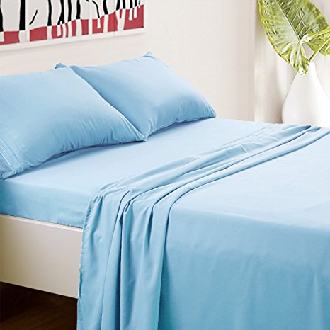 TasteLife 105 GSM Deep Pocket Bed Sheet Set Brushed Hypoallergenic Microfiber 1800 Bedding Sheets Wrinkle, Fade, Stain Resistant - 4 Piece(Lake Blue,King)