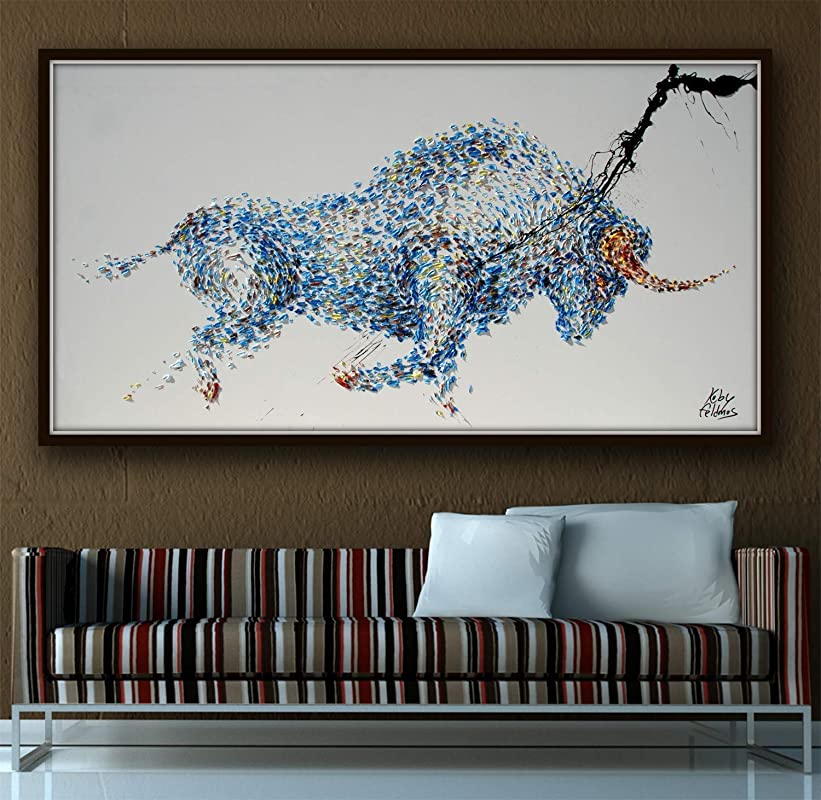 Animal Bull Painting 67" Abstract Painting on canvas, Original & HandMade Oil painting, Modern Art, Express Shipping, q By Koby Feldmos