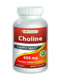 1 Choline 650 mg 180 Tablets by Best Naturals - Cognitive support - Manufactured in a USA Based GMP Certified and FDA Inspected Facility and Third Party Tested for Purity