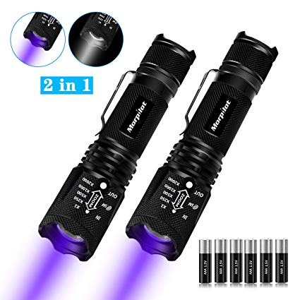 Keenstone 2 Pack UV Flashlight with Batteries, 2 in 1 Black Light & Tactical Light Flashlight Mini Ultraviolet Blacklight Urine Detector for Cats, Pet Stains, Bed Bugs, Scorpions.