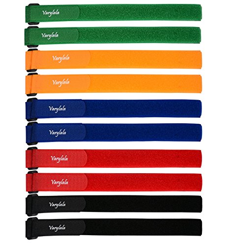 Multi-Purpose Hook and Loop Securing Straps Tie downs Fastening Straps (1''x24'') – Assorted Colors (10)