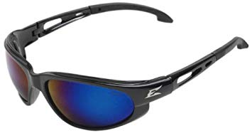Edge Eyewear SW118 Dakura Safety Glasses, Black with Blue Mirror Lens