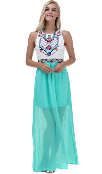 VIISHOW Women Summer Bohemian Floral Print Full Length Maxi Dress