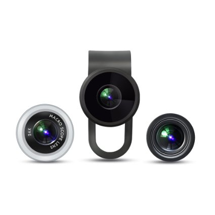 VicTsing Clip-On 3 in 1 Fisheye 12X Macro 24X Super Macro Camera Lens Kit for iPhone Android Devices