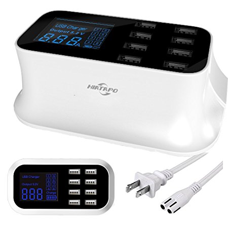 [LCD Display] 8-Port USB Fast Charger Power Adapter, HIATAPO Desktop Charging Station, Quick Charge with Smart IC Auto Detect Tech for Android, LG, HTC, iPhone, iPad and Other Mobile Phone and Tablet