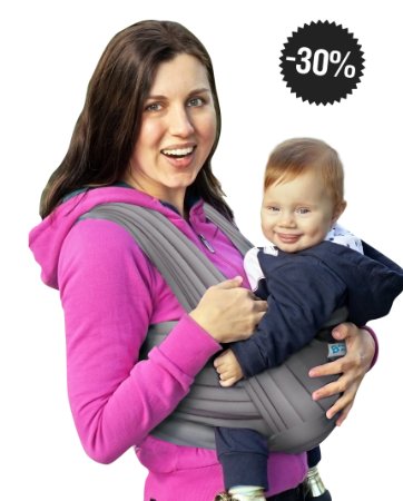 BandyBaby Baby Wrap Carrier Natural Cotton Original Baby Sling Grey - Soft Nursing Breathable Cover High Quality Comfortable and Safe Extra Soft Durable Use for Newborns up to 35 lbs Best Baby Gift