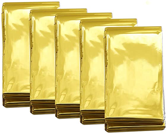 Somine Emergency Blankets(Pack of 5) Large Size 210 X 160CM Shiny Gold/Silver Color Maintain 90% of Body Heat