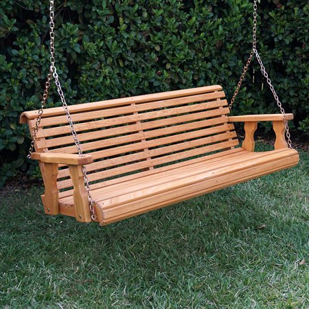 Amish Heavy Duty 800 Lb Roll Back Treated Porch Swing with Hanging Chains (5 Foot, Cedar Stain)