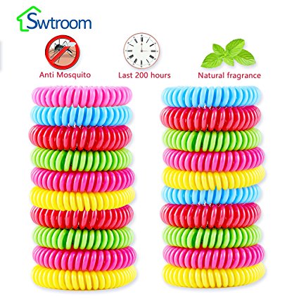 Swtroom Mosquito Repellent Bracelets Bands ,Deet-Free,Non-Toxic,Plants Oil Based, Natural Wristbands,200Hrs of Protection Against Mosquitoes and Insects - Premium Pest Control,（20-pack）