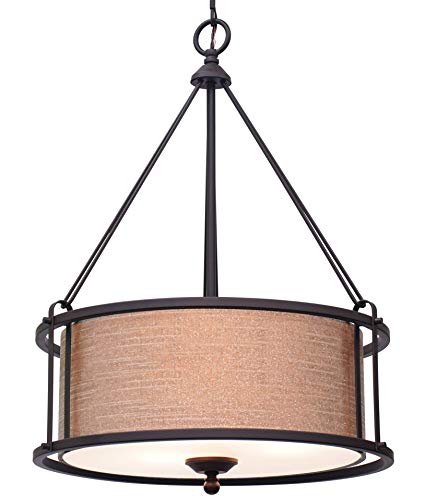 Kira Home Maxwell 17.5" 3-Light Metal Drum Chandelier   Glass Diffuser, Oil-Rubbed Bronze Finish